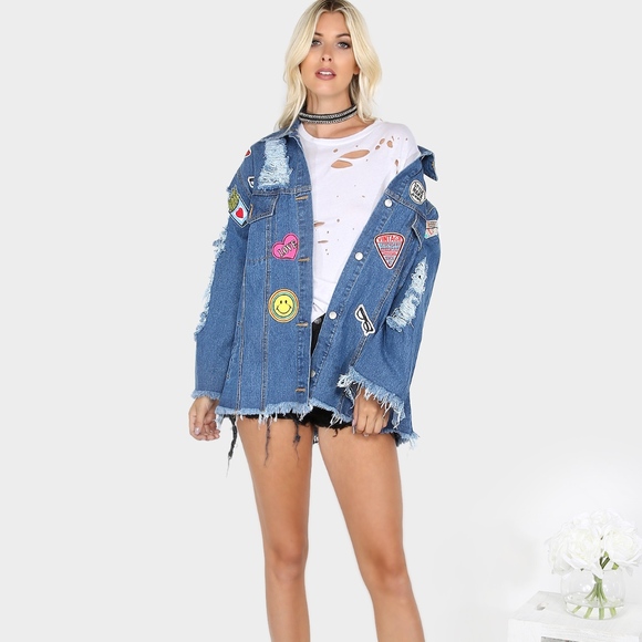 朗 "Rocky" Oversized Patched Denim Jacket - Picture 6 of 7